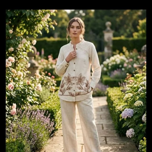 Cream and brown Shirt and Trousers Set