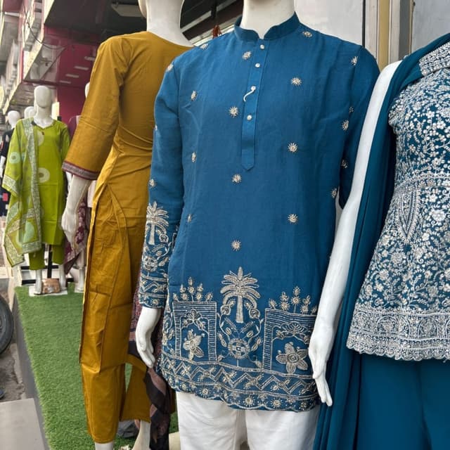 Teal blue with silver embroidery Kurta