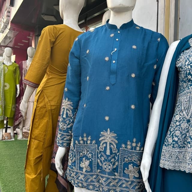 Teal blue with silver embroidery Kurta
