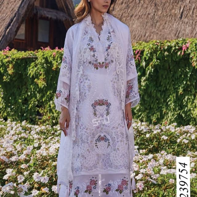 White with floral multi-color embroidery Dress