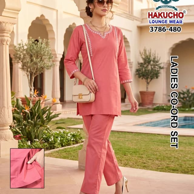 Coral Pink Kurti and Pants Set