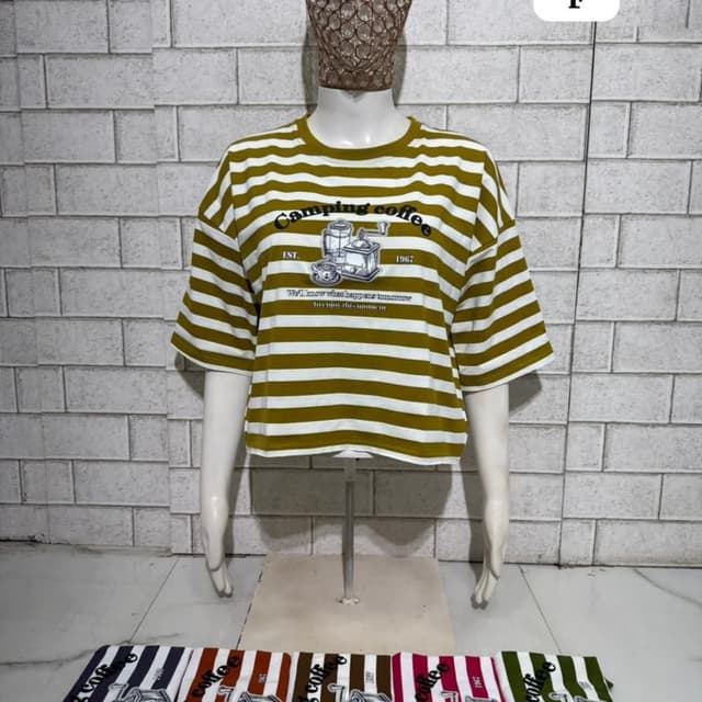 Olive Green and White stripes T-shirt