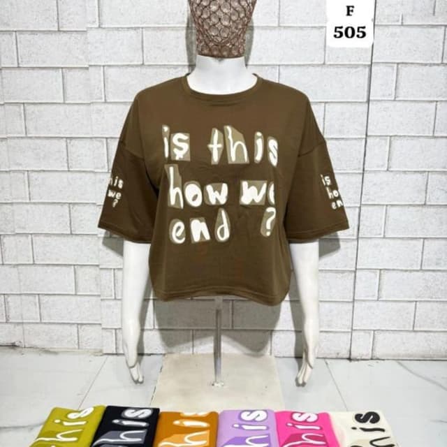 Brown with white text Oversized Crop T-shirt