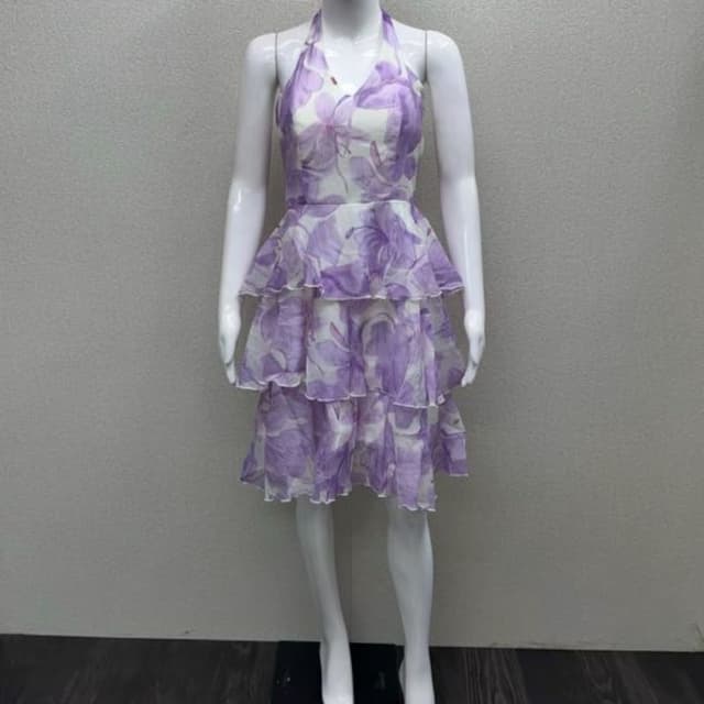 White and purple floral print Dress