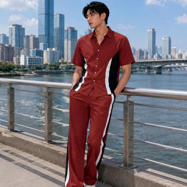 Red, Black, White Shirt and Pants Set