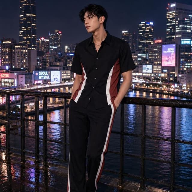 Black, White, Maroon Shirt and Pants Set