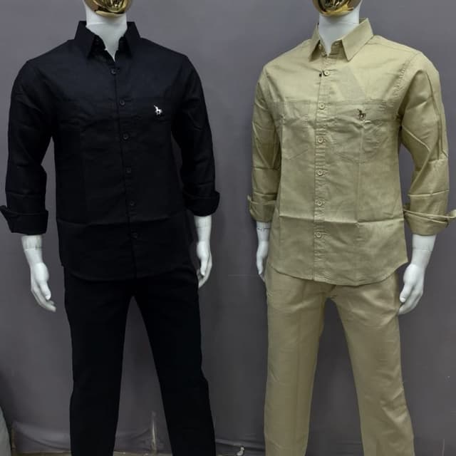 Black, Beige Shirt and Trousers Set