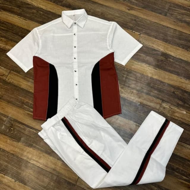 White, Red, Black Two-piece Set (Shirt and Pants)