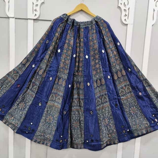 Deep Blue, Teal, Beige, Orange Lehenga Skirt