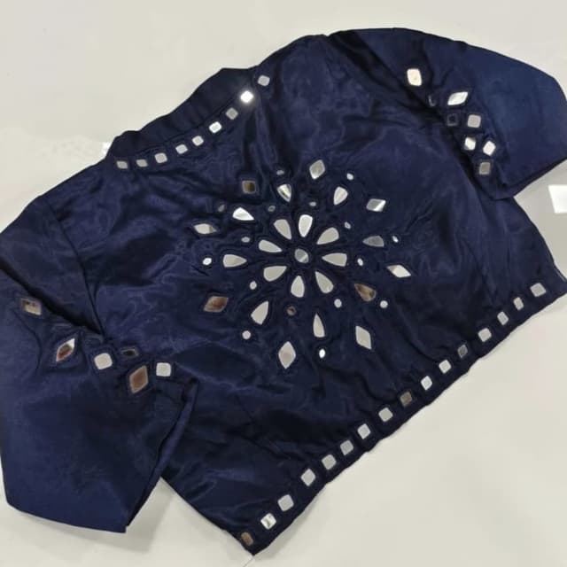 Navy Blue with Silver/Mirror accents Blouse/Crop Top