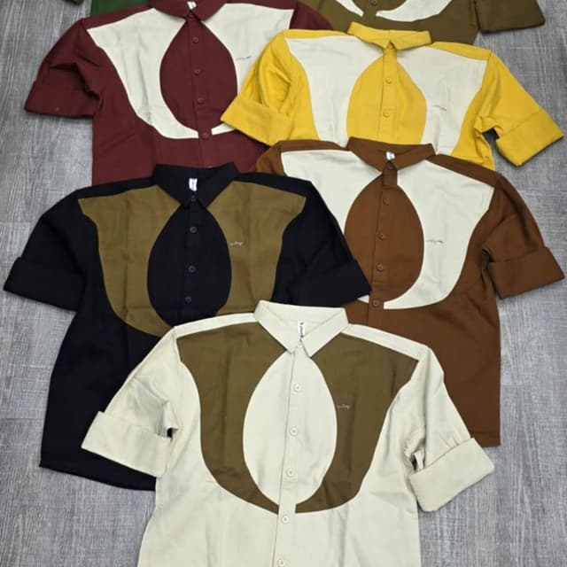 Maroon, Cream, Yellow, Black, Brown, Green Shirt
