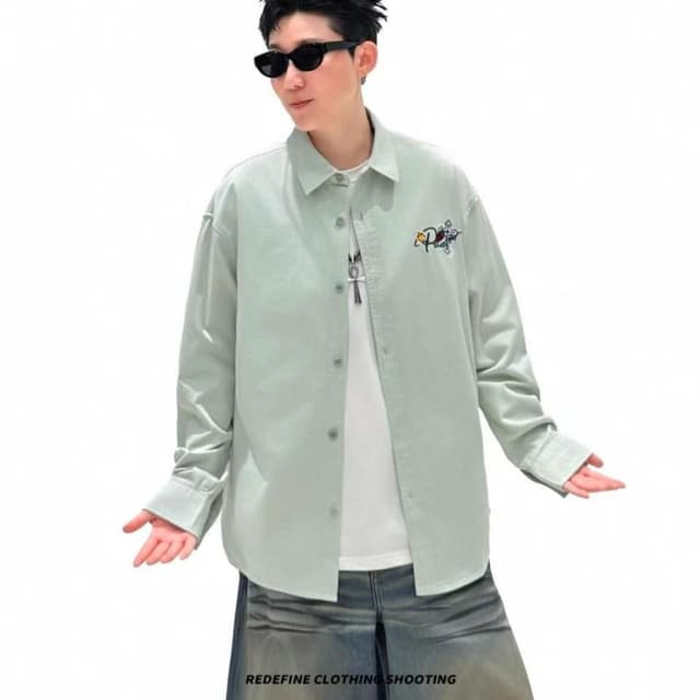 Mint Green, White, Blue, Multicolor accents Overshirt