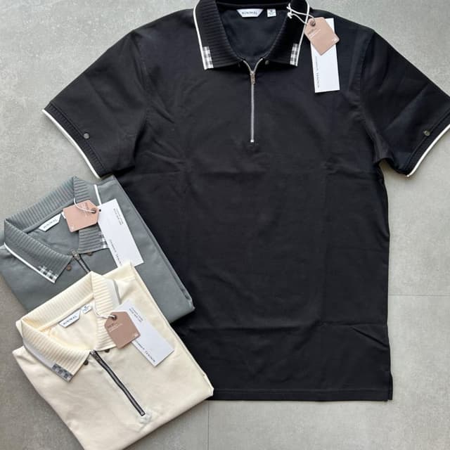 Black, White, Gray, Cream Polo Shirt