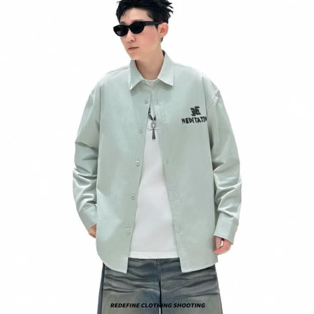 Light Green, White, Blue Denim Shirt