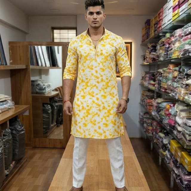 Yellow and White Kurta