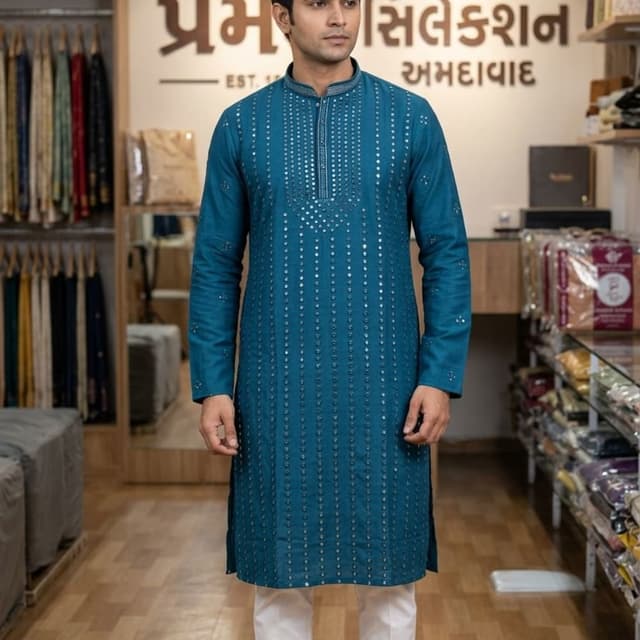Teal blue with silver embellishments Kurta