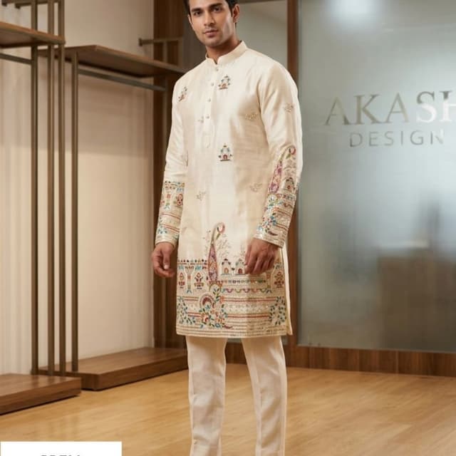 Cream with multicolor embroidery Kurta Set