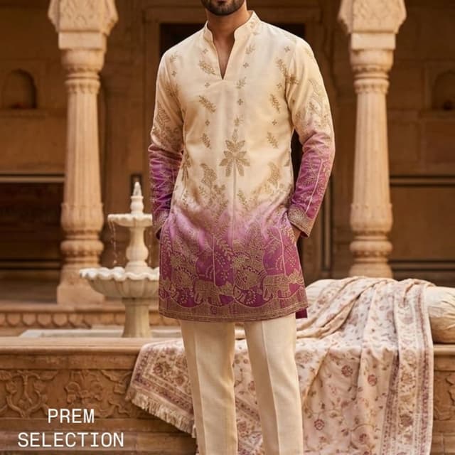 Cream and Purple Ombre with Gold Embellishments Kurta and Pants Set