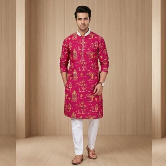 Fuchsia, Gold, White Kurta