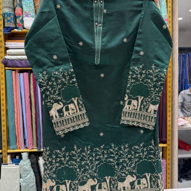 Dark Green with Gold embroidery Kurta