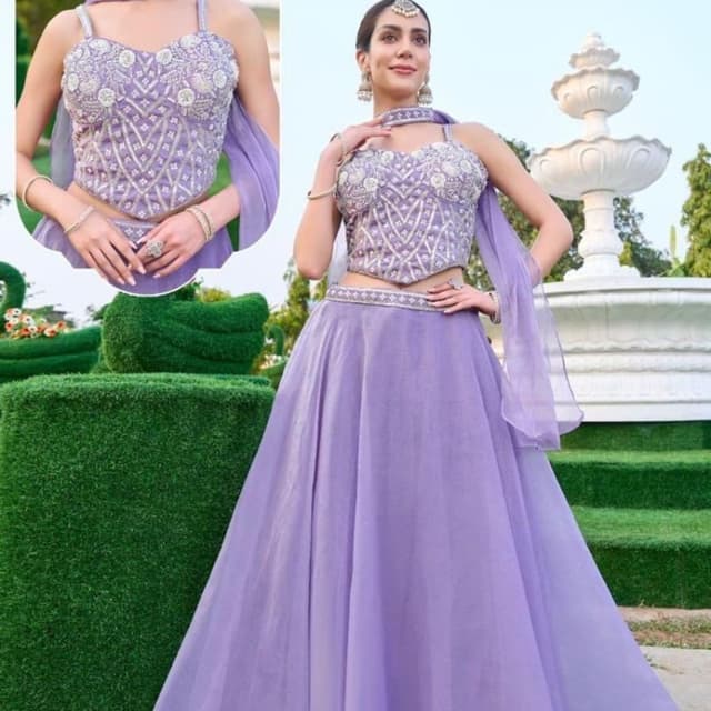 Lavender, Silver Lehenga Choli