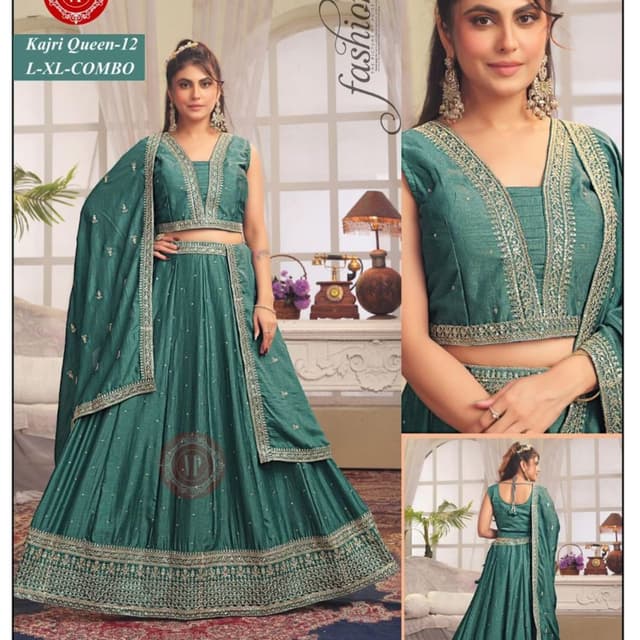 Teal Green with Silver Embellishments Lehenga Choli