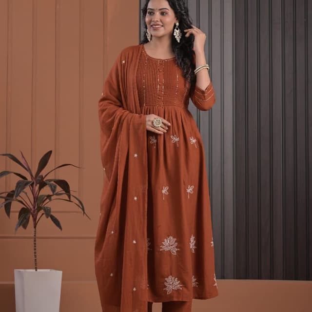 Rust Orange with White Kurta Set