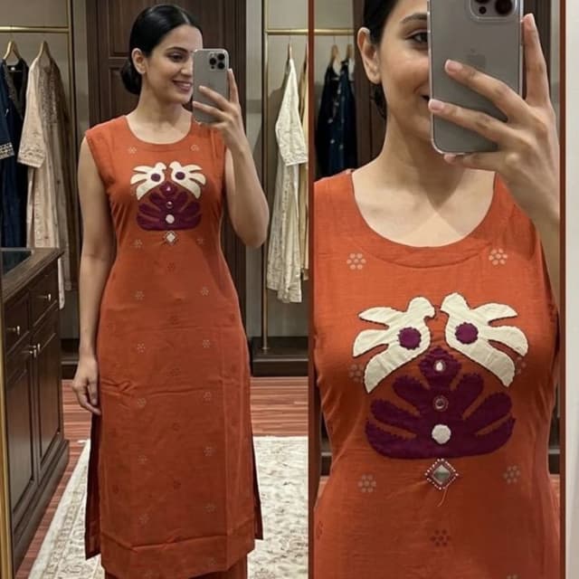 Terracotta Orange with White and Maroon accents Kurta and Palazzo set