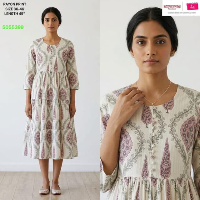 Off-white with pink and grey print Dress