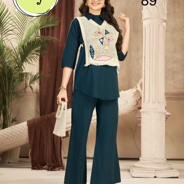 Teal, Cream, Pink, Gold, Green Kurti Set