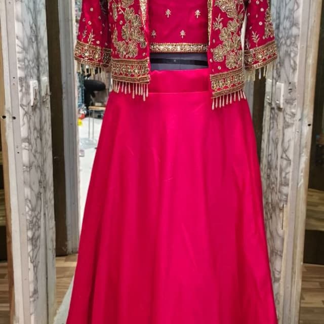 Fuchsia, Gold Lehenga Choli with Jacket