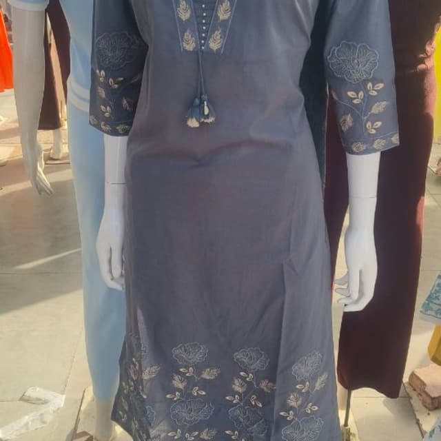 Slate Grey with gold floral embroidery Kurta and Pants Set