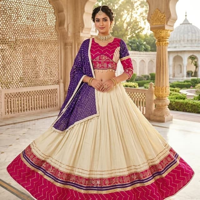Cream, Magenta, Purple, Gold Lehenga Choli