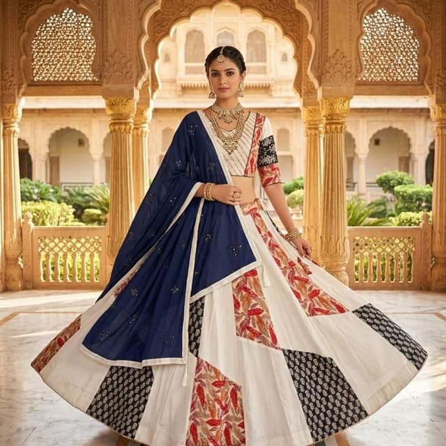 White, Navy Blue, Red, Black, Gold Lehenga Choli