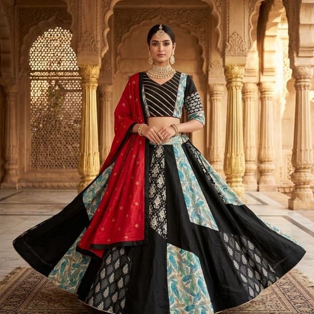 Black, Red, Blue, White Lehenga Choli