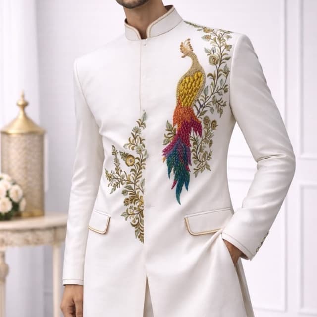 White, Gold, Green, Red, Blue, Yellow Sherwani