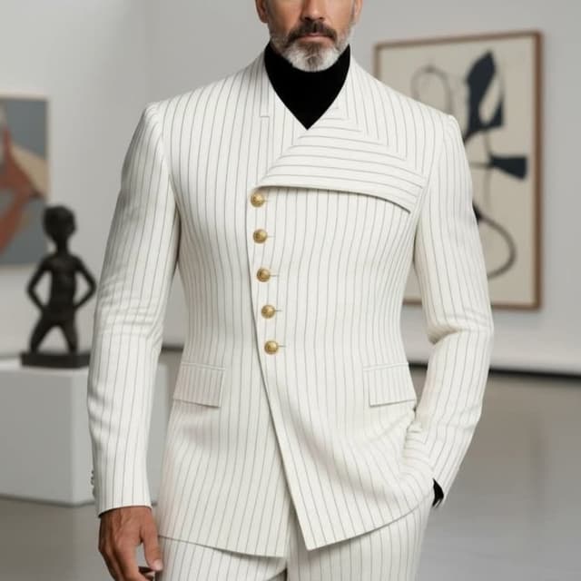 Cream and grey pinstripe, gold buttons Suit (Jacket and Trousers)