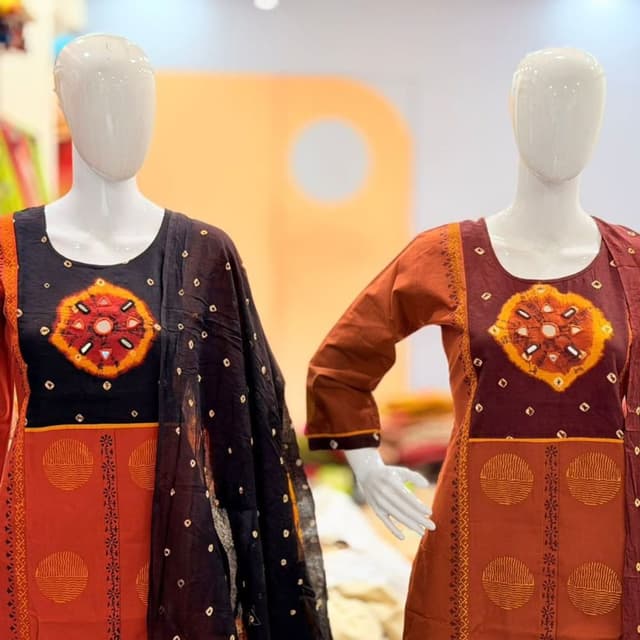 Black, Orange, Brown, Yellow Kurta Set