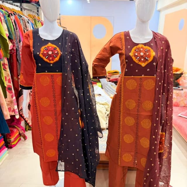 Orange, Brown, Black, Red, Yellow Kurta Set