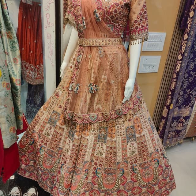Peach, Coral, Pink, Blue, Gold, Cream Lehenga Choli