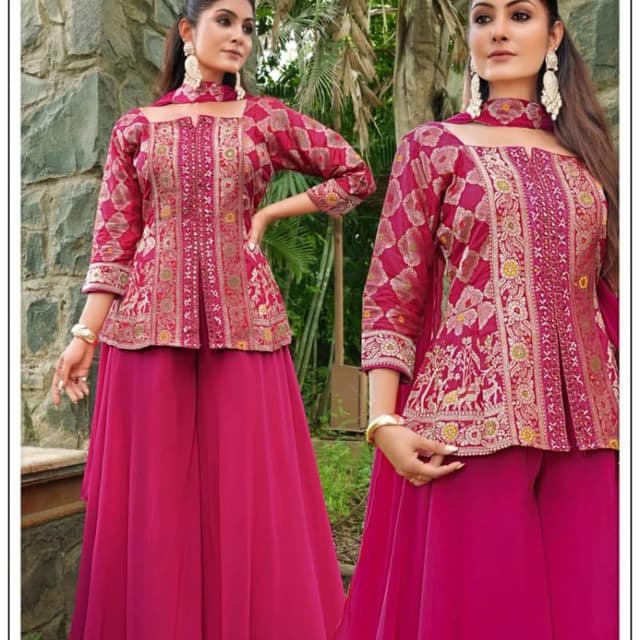 Fuchsia with gold and silver embellishments Lehenga Choli