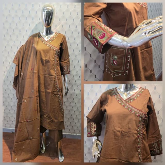 Brown, Red, Green, White Kurta Set