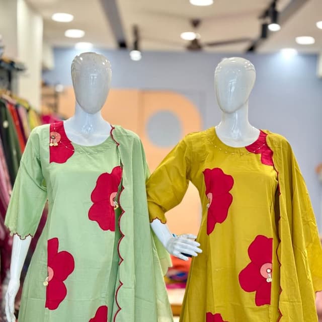Light Green, Yellow, Red, Dark Red Kurti
