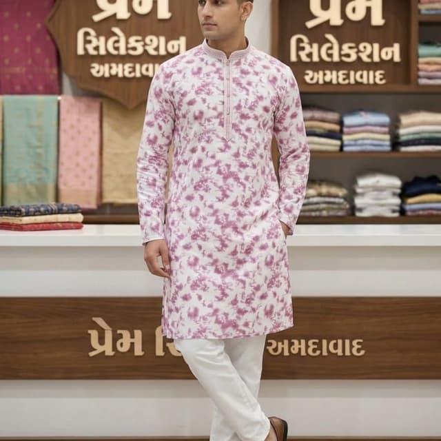 White and Lavender Kurta and Pyjama Set