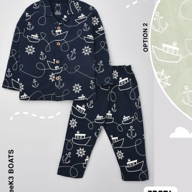 Navy blue with white print Pajama set (Shirt and Pants)