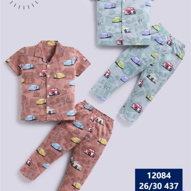 Mint green, Terracotta, Red, Yellow, Blue, White Pajama Set (Shirt and Pants)