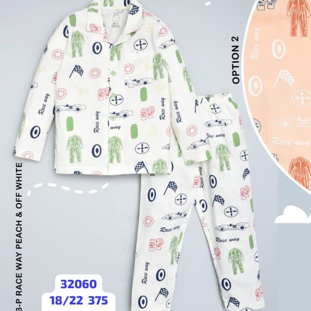 Off-white with green, red, blue, and black print Pajama Set