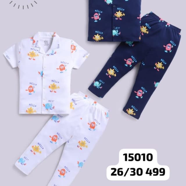 Navy Blue, White, Yellow, Orange, Teal, Pink Pajama Set (Shirt and Pants)