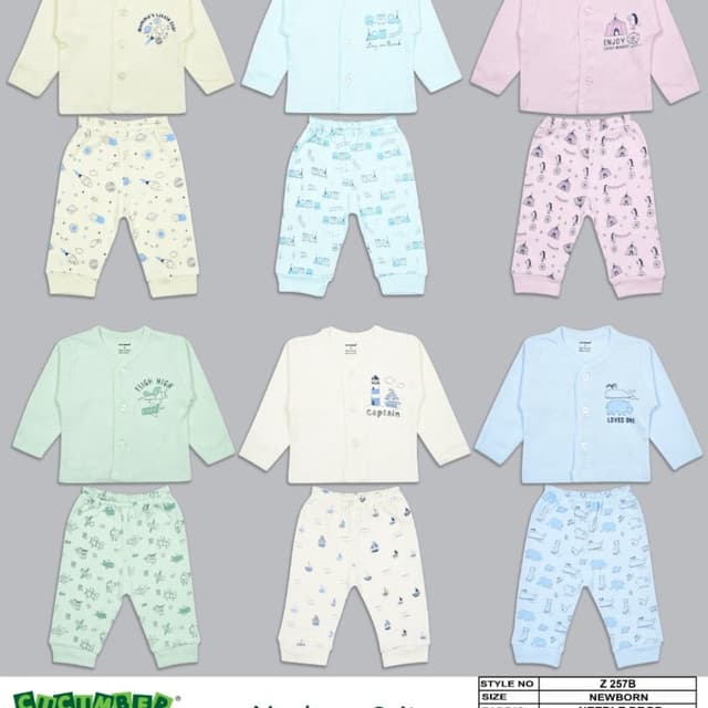 Pastel Yellow, Light Blue, Pink, Mint Green, Cream, Light Grey Newborn Suit (Top and Bottom Set)
