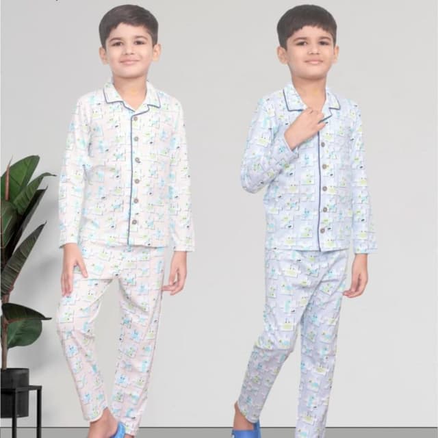 Beige, Blue, White, Green, Pink Pajama Set